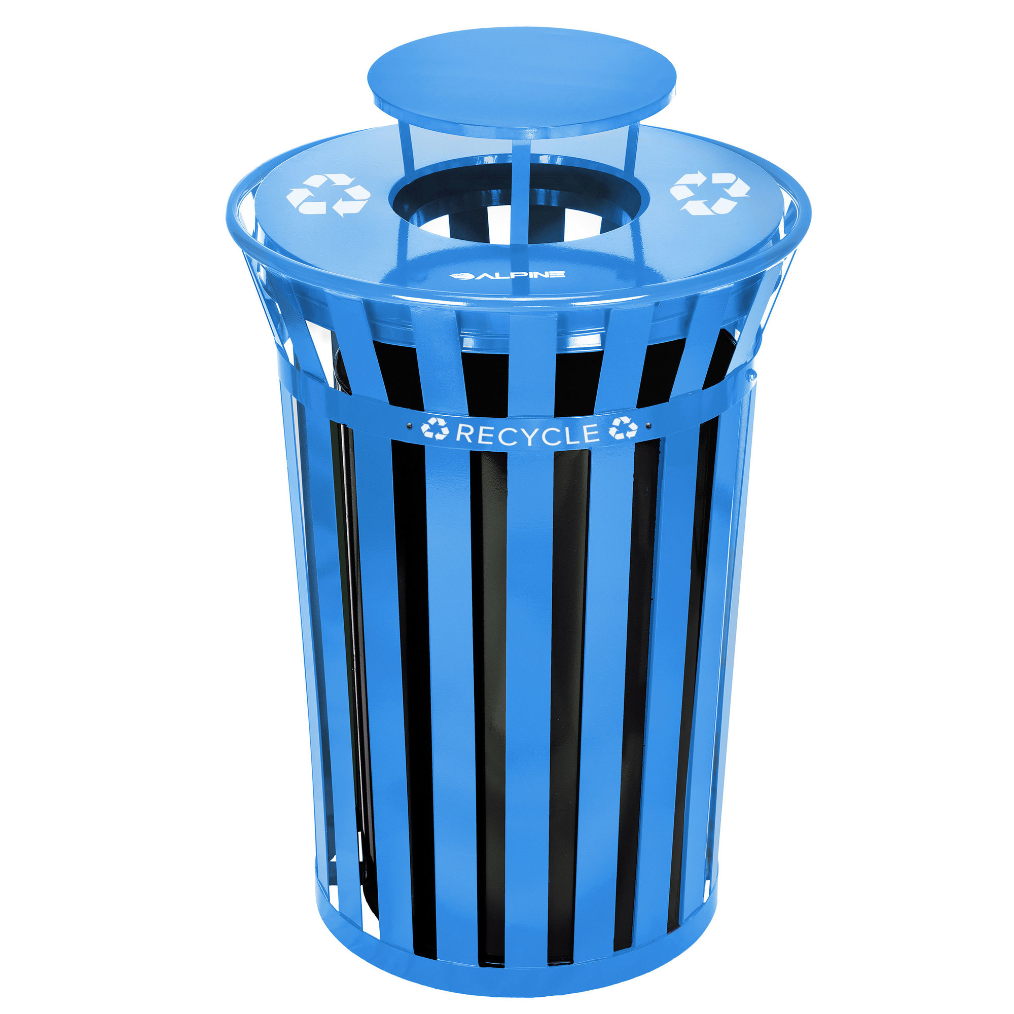 Alpine, 38 Gallon Outdoor Metal Trash Can With Rain Bonnet, Capacity 38 Gal, Model# ALP479-38-1-BLU